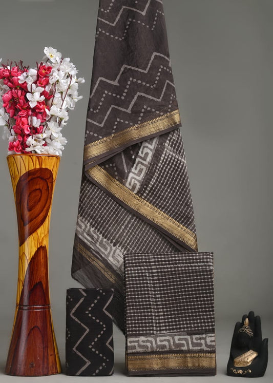 Exclusive Hand Block Print Maheshwari Silk Suit Set