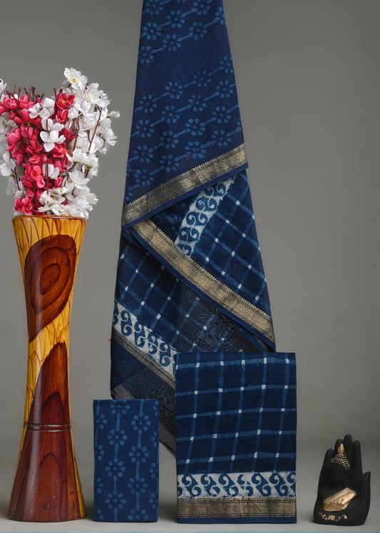 Bagru Hand Blcok Print Maheshwari Silk Suit Set