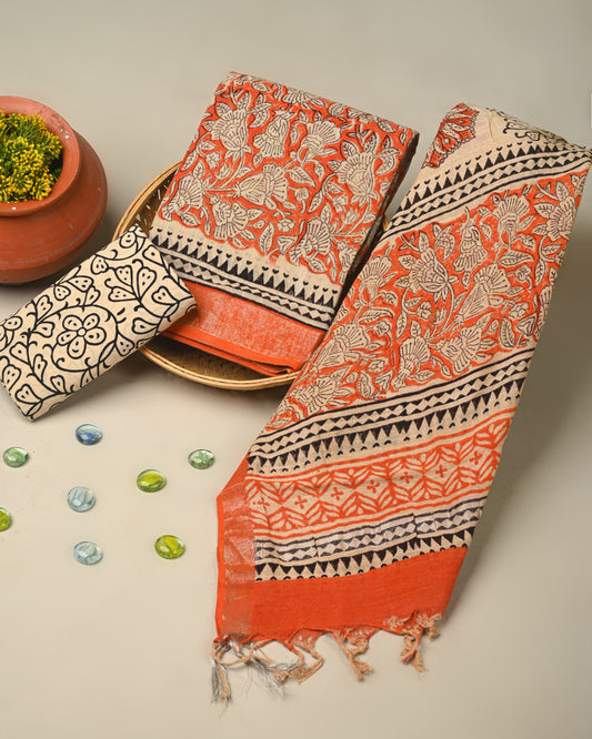 Premium Hand Block Print Lilen Suit with Lilen Dupatta