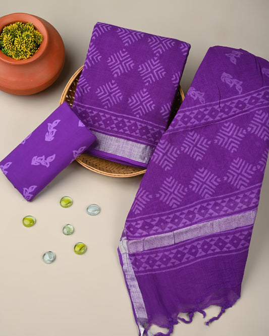 Hand Block Print Lilen Suit With Lilen Dupatta