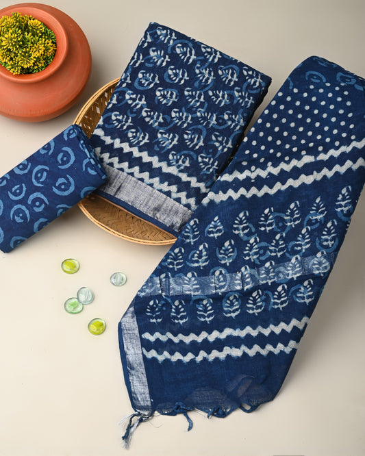 Bagru Hand Block Printed Lilen Suit With Lilen Dupatta
