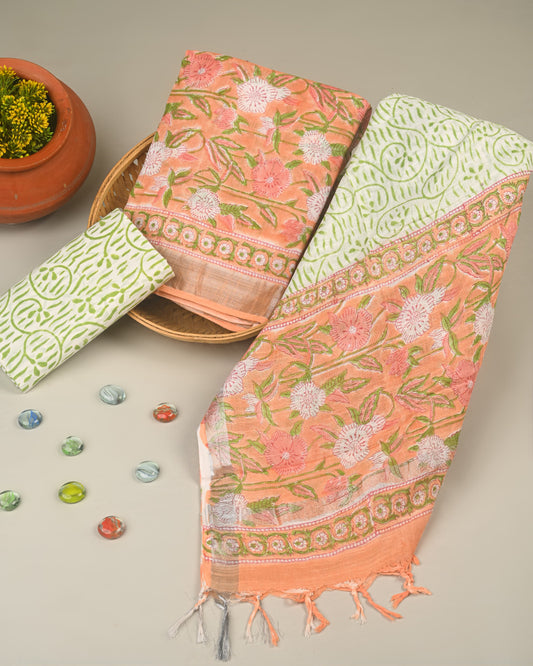 Hand Block Printed Lilen Suit With Lilen Dupatta