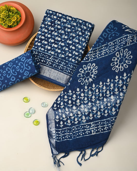 Premium Hand Printed Lilen Suit With Lilen Dupatta