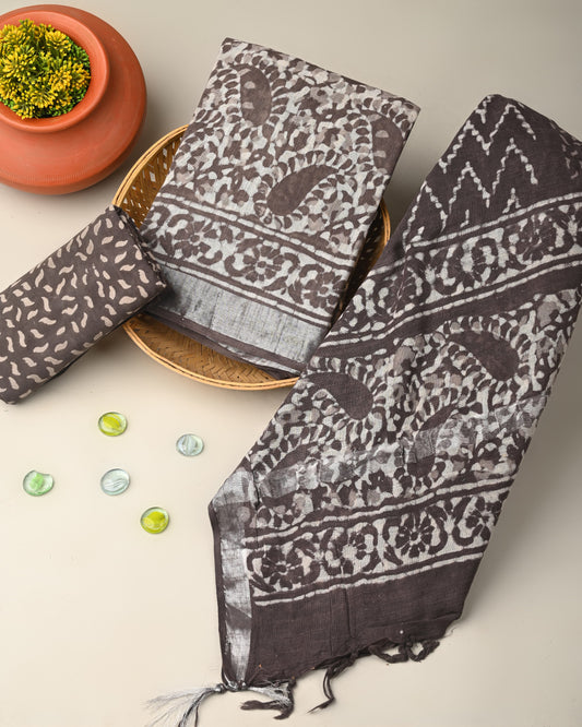 Hand Block Print Lilen Suit With Lilen Dupatta