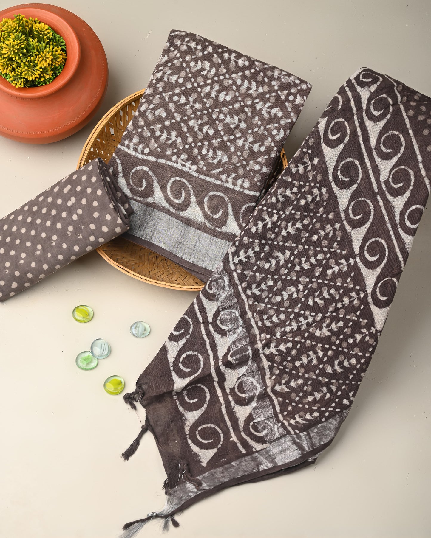 Bagru Hand Block Printed Lilen Suit with Lilen Dupatta