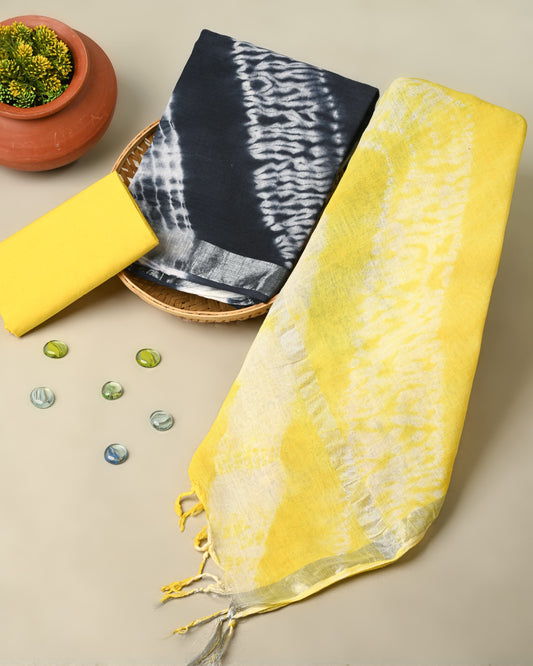 Black & Yellow Lilen Suit With Lilen Dupatta