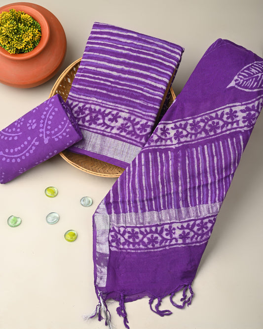 Bagru Hand Block Printed Lilen Suit With Lilen Dupatta