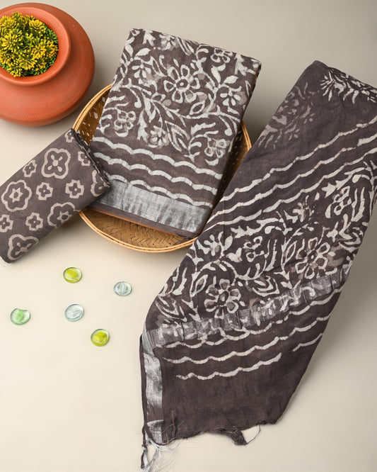 Exclusive Hand Block Printed Lilen Suit With Lilen Dupatta