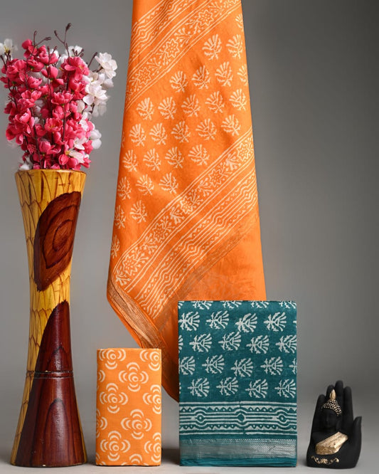Exclusive Hand Block Printed Maheshwari Silk Suit