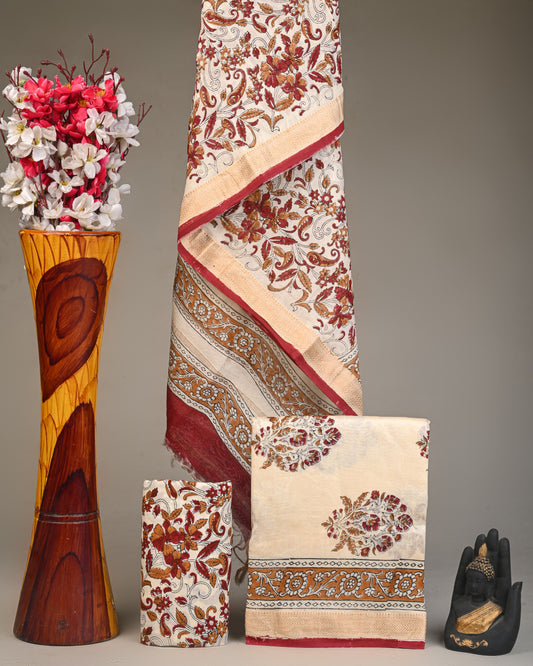 Premium Hand Block Print Maheshwari Silk Suit