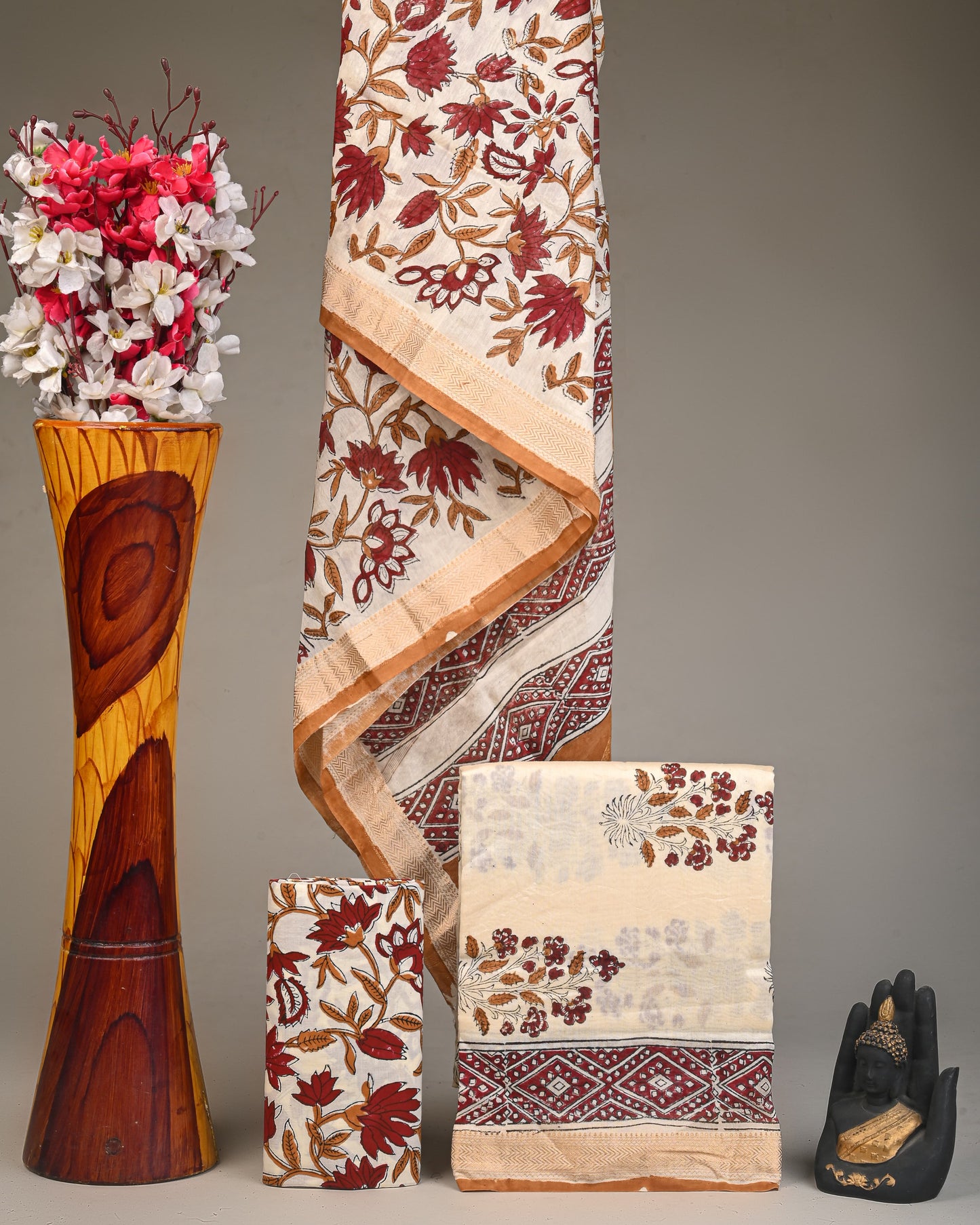 Bagru Hand Block Printed Maheshwari Silk Suit