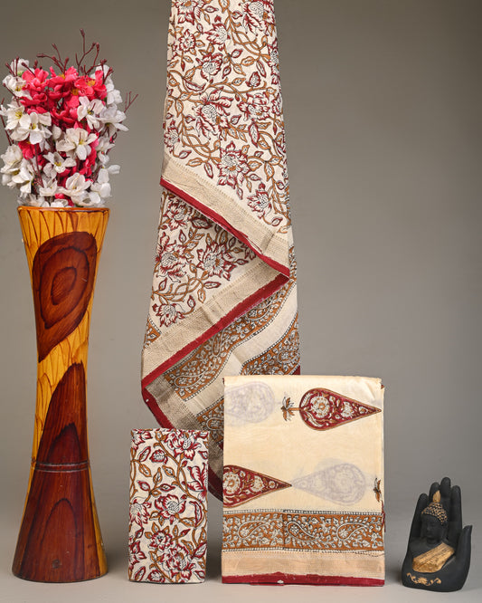 Exclusive Hand Block Print Maheshwari Silk Suit