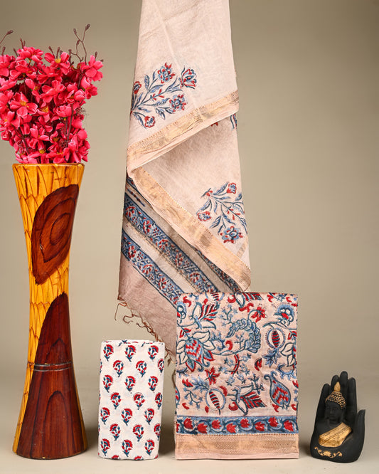 Premium Hand Block Print Maheshwari Silk Suit