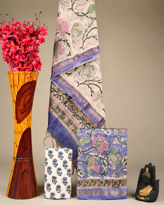 Bagru Hand Block Print Maheshwari Silk Suit