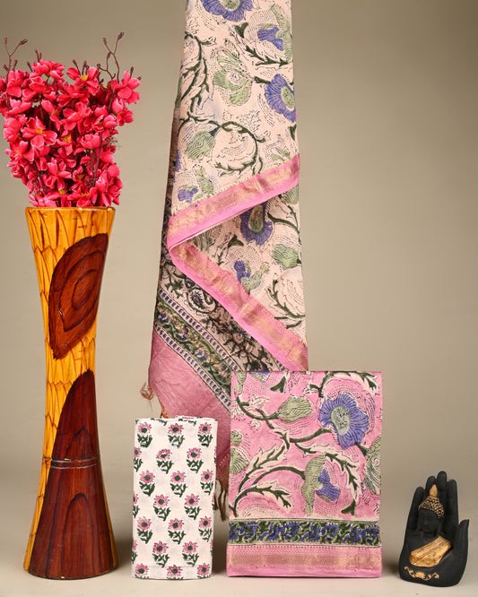 Premium Hand Block Printed Maheshwari Silk Suit