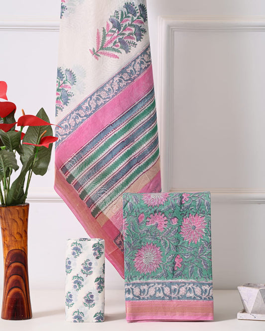 Exclusive Hand Block Printed Maheshwari Silk Suit