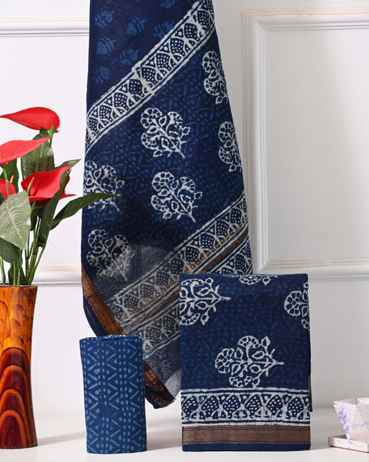 Premium Hand Block Print Maheshwari Silk Suit