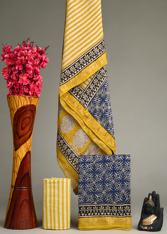 Premium Bagru Hand Block Print Maheshwari Silk Suit