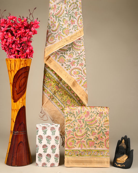 Exclusive Hand Block Printed Maheshwari Silk Suit