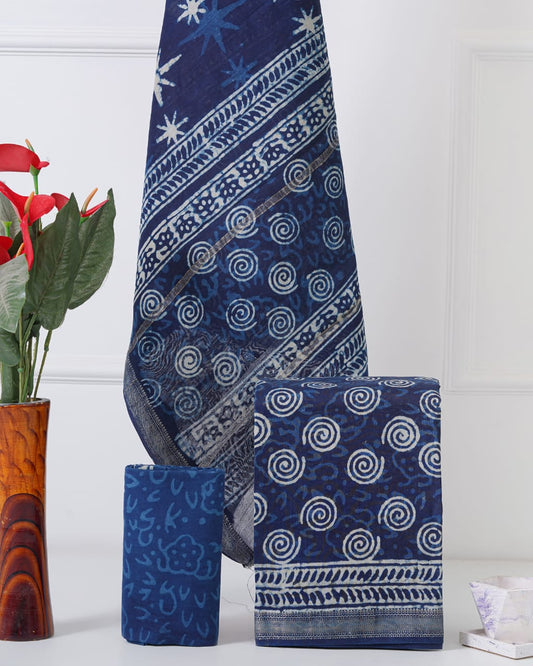 Hand Block Print Maheshwari Silk Suit Set