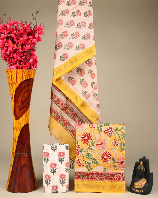 New Hand Block Print Maheshwari Silk Suit