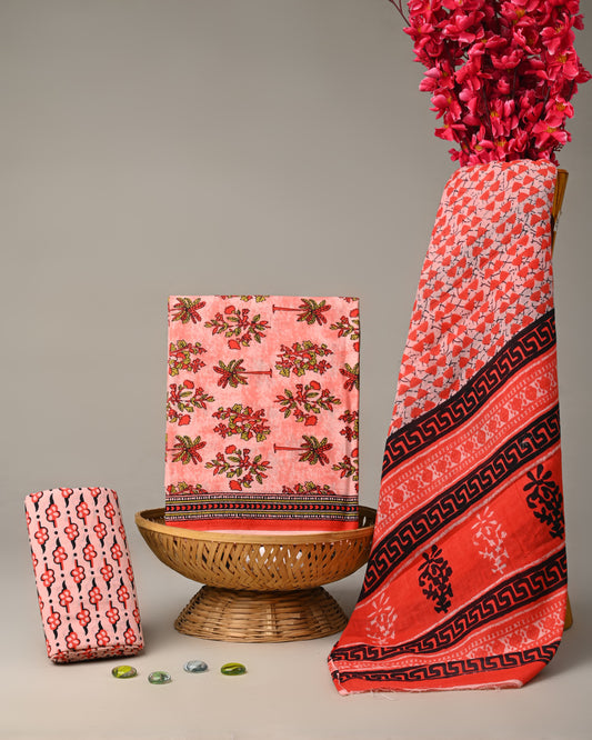 Premium Hand Block Printed Cotton Suit With Mulmul Dupatta