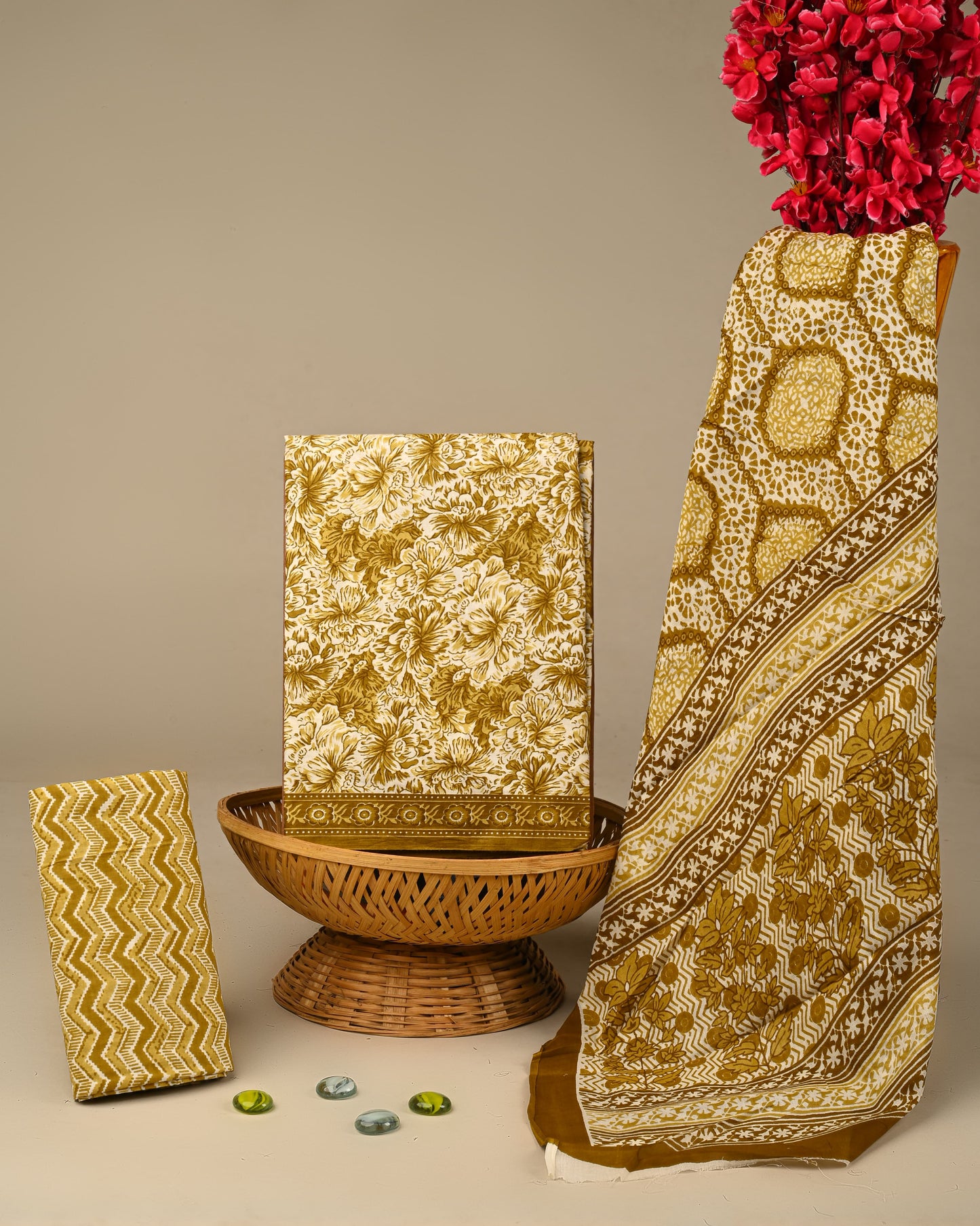 Hand Block Printed Organic Cotton Suit With Mulmul Dupatta