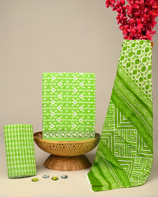 Premium Hand Block Printed Cotton Suit With Mulmul Dupatta