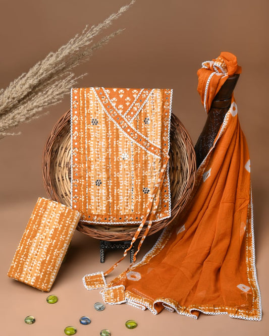 Premium Cotton Gota Patti Work Suit With Chiffon Dupatta