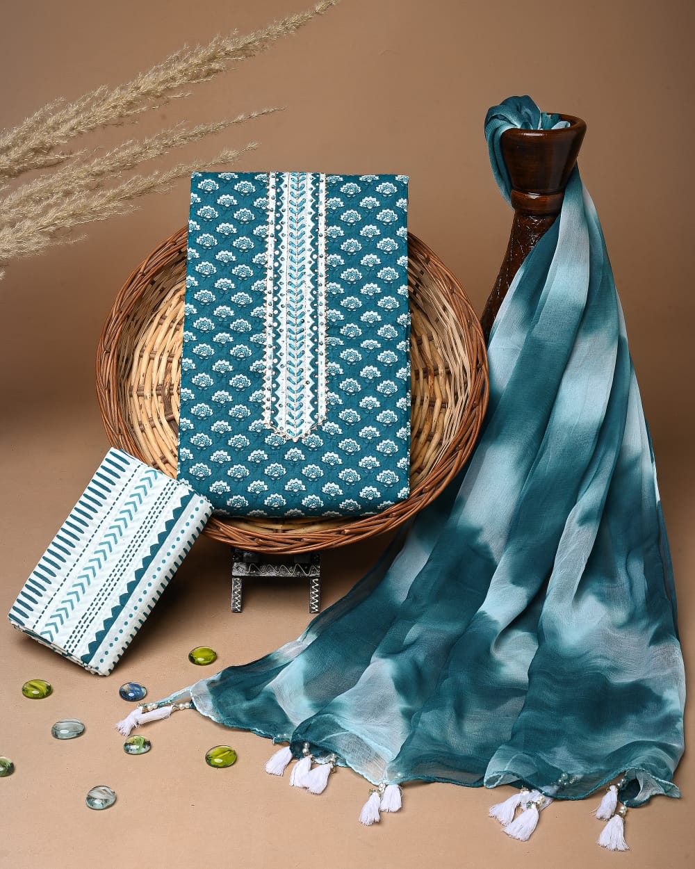 Premium Cotton Gota Patti Work Suit With Chiffon Dupatta