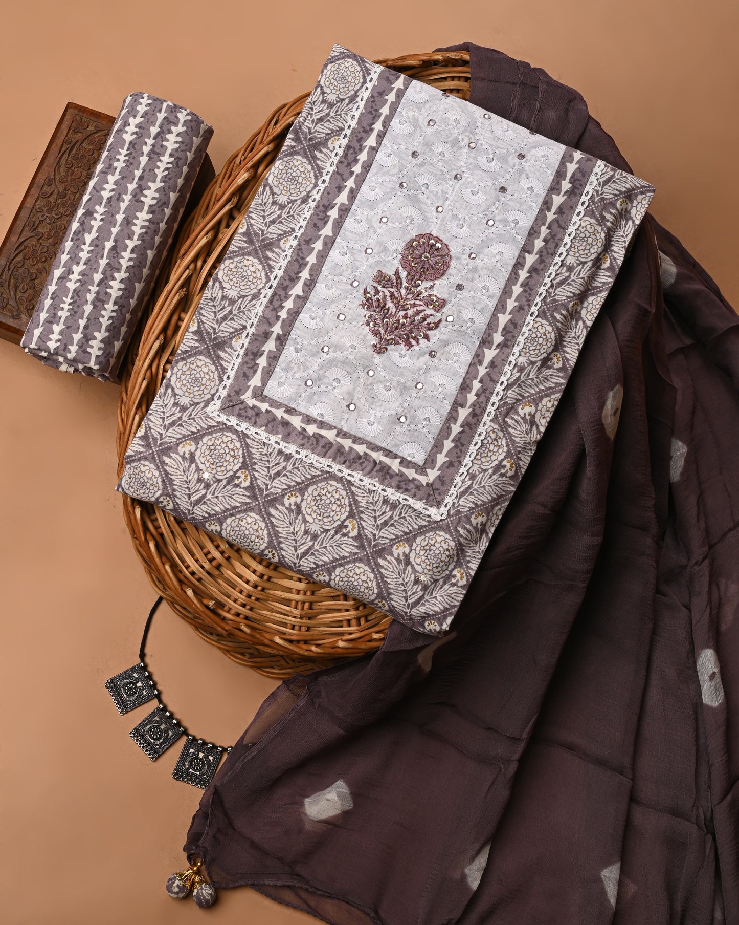 Pure Cotton Gota Patti Work Suit With Chiffon Dupatta