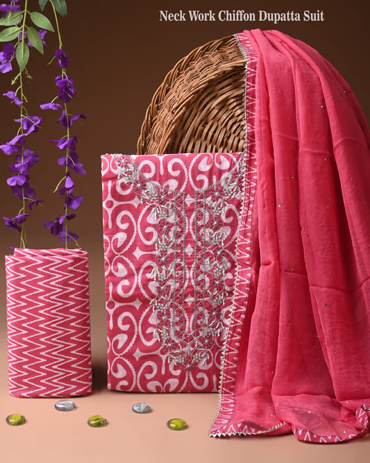 Organic Cotton Gota Patti Work Suit With Chiffon Dupatta