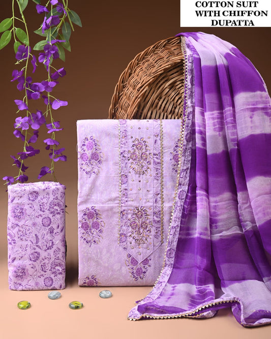 Pure Cotton Gota Patti Work Suit With Chiffon Dupatta