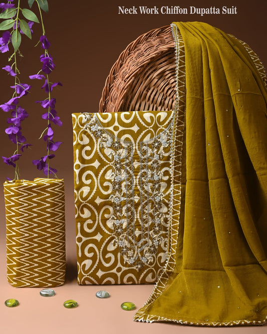 Purple Cotton Gota Pati Work Suit With Chiffon Dupatta