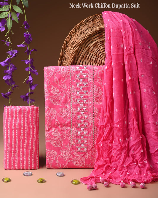Pure Cotton Gota Patti Work Suit With Chiffon Dupatta