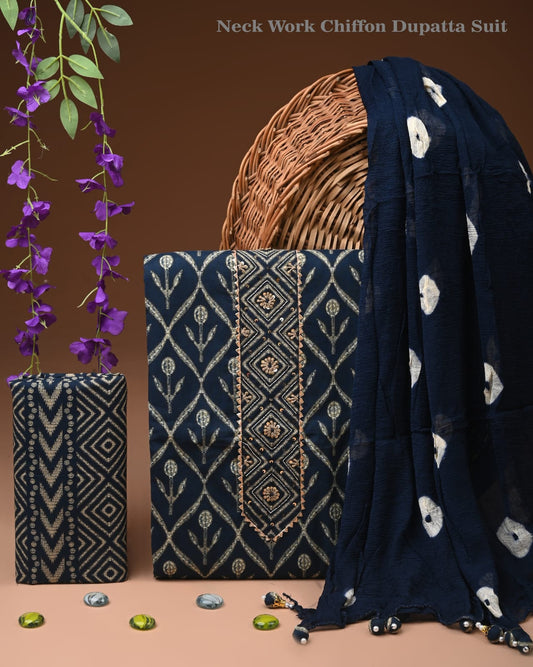 Premium Cotton Gota Patti Work Suit With Chiffon Dupatta
