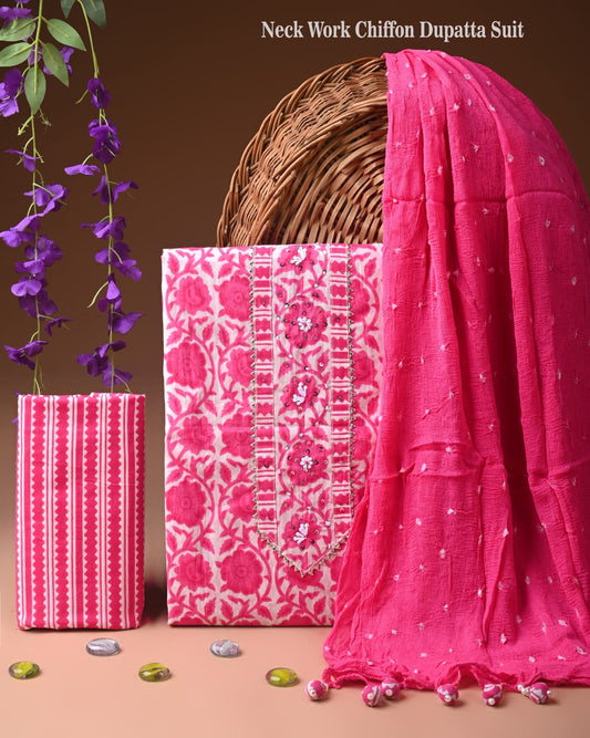 Exclusive Cotton Gota Patti Work Suit With Chiffon Dupatta