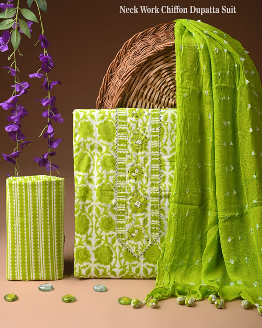 Premium Cotton Gota Patti Work Suit With Chiffon Dupatta