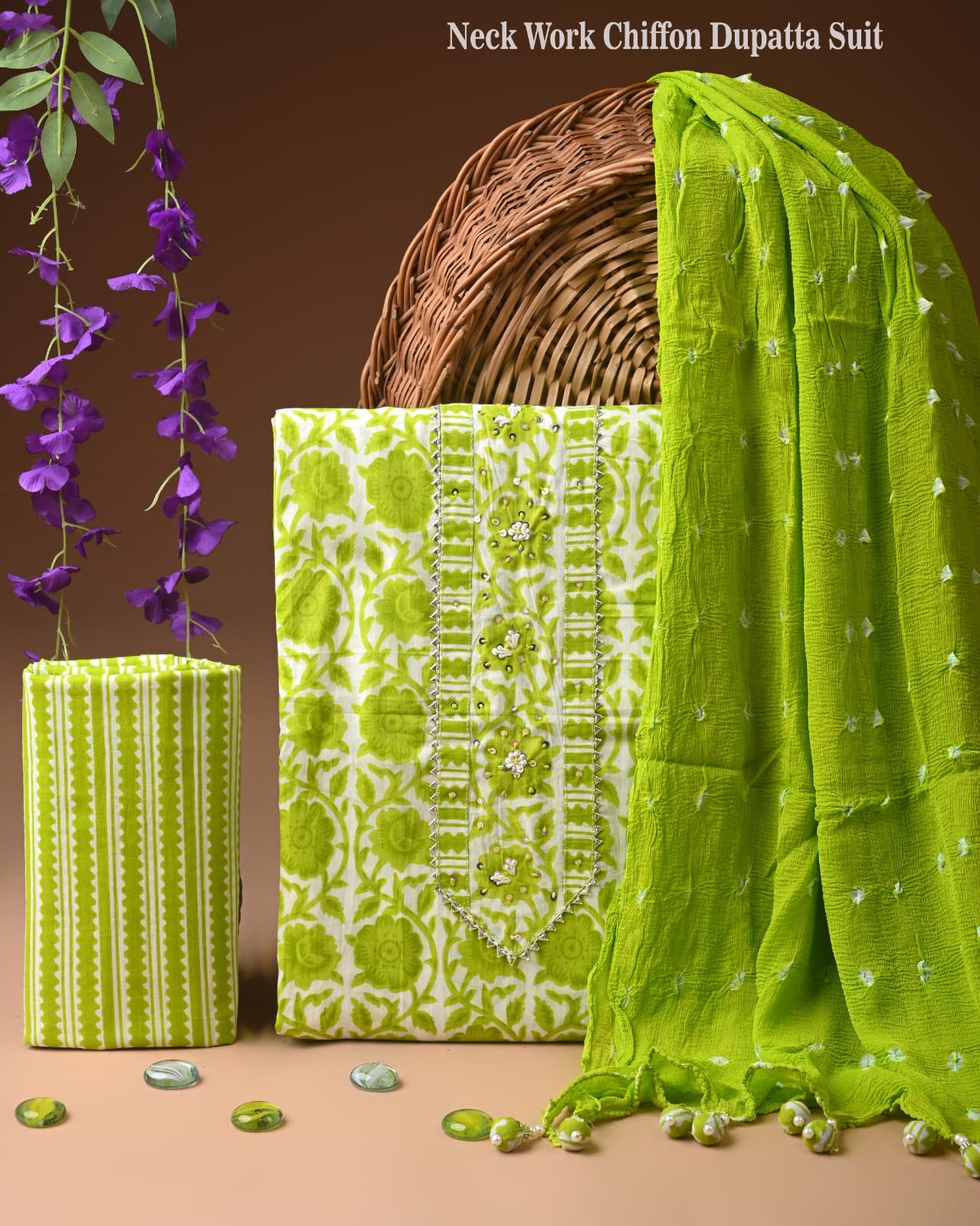 Exclusive Cotton Gota Patti Work Suit With Chiffon Dupatta