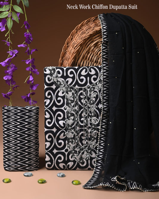 Soft Cotton Gota Patti Work Suit With Chiffon Dupatta
