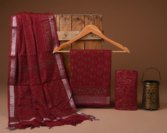 Exclusive Hand Block Printed Lilen Suit With Lilen Dupatta