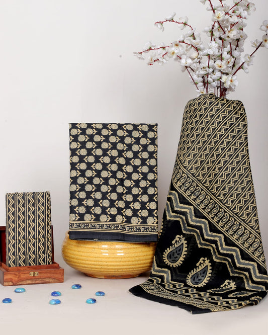 Bagru Print Organic Cotton Suit Set With Mulmul Dupatta