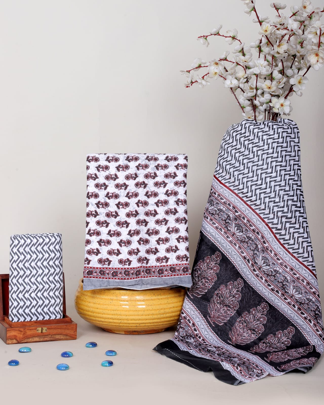 Sanganeri Printed Cotton Suit Set With Cotton Dupatta