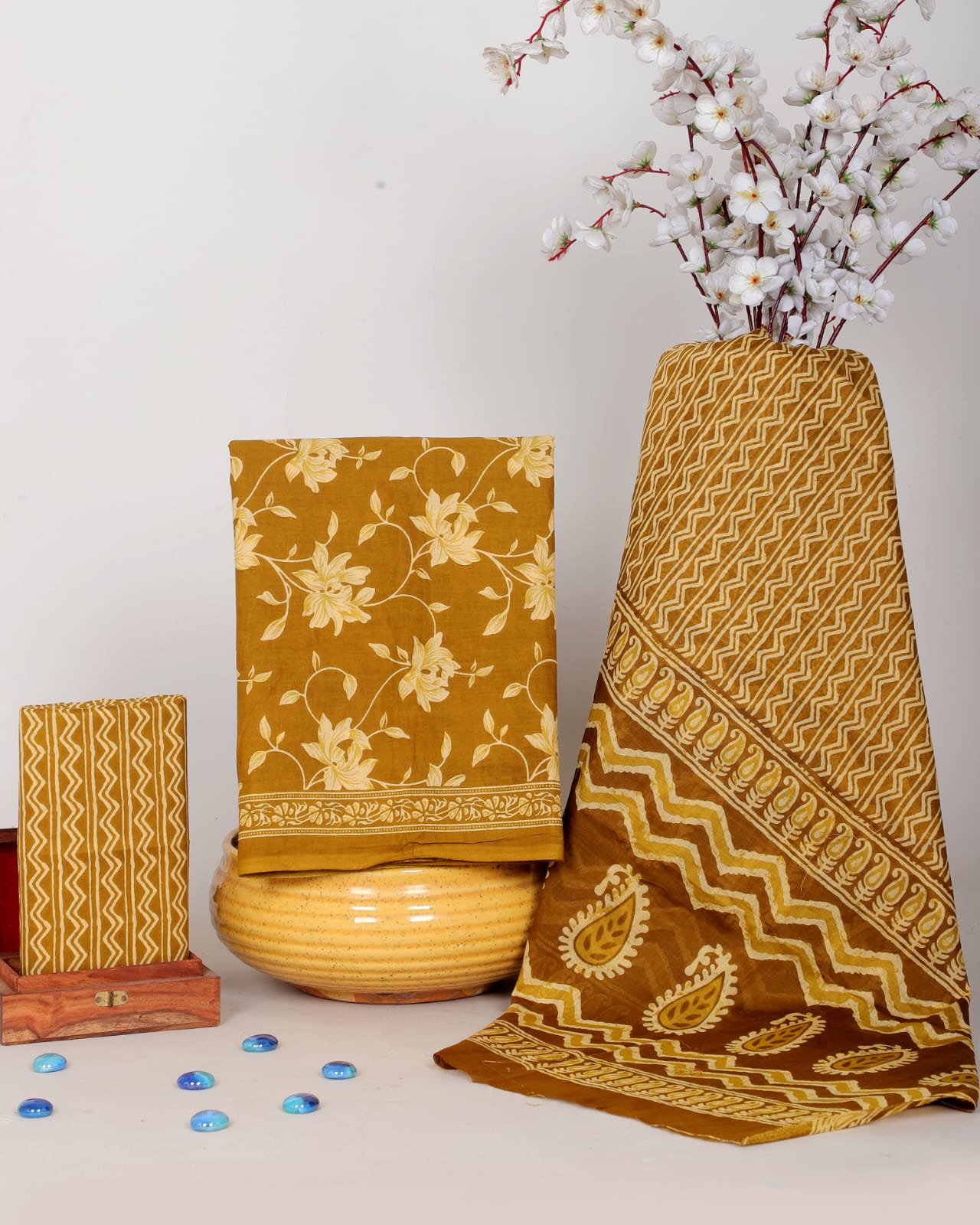 Sanganeri Printed Soft Cotton Suit Set With Mulmul Dupatta