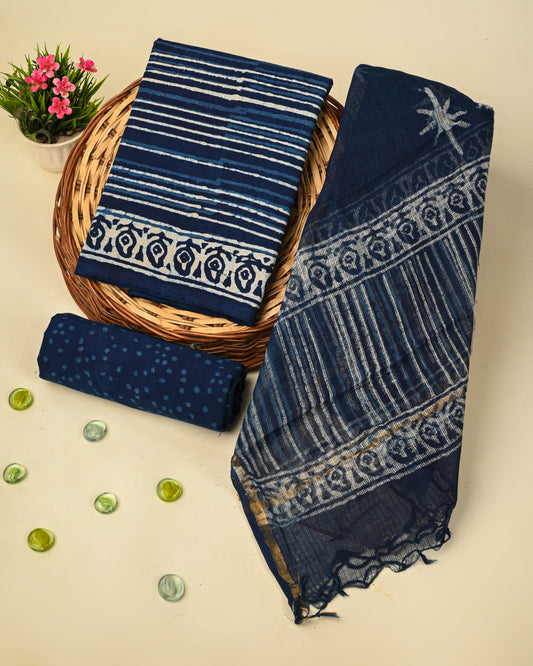 Premium  Hand Block Print Cotton Suit With Kota Doria Dupatta