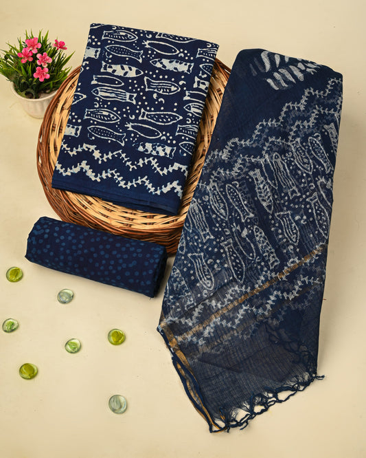 Premium Hand Print Pure Cotton Suit With Kota Doria Dupatta