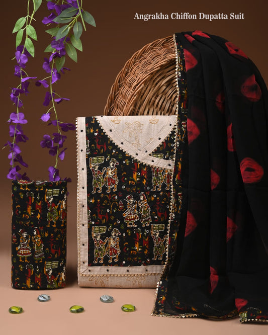 Premium Cotton Gota Patti Work Suit With Chiffon Dupatta