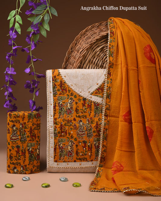 Soft Cotton Gota Patti work Suit With Chiffon Dupatta
