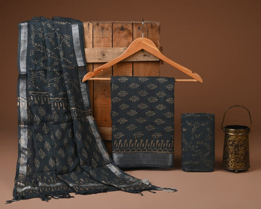 Hand Block Print Lilen Suit With Lilen Dupatta