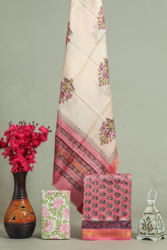 Exclusive Hand Block Printed Maheshwari Silk Zari Border